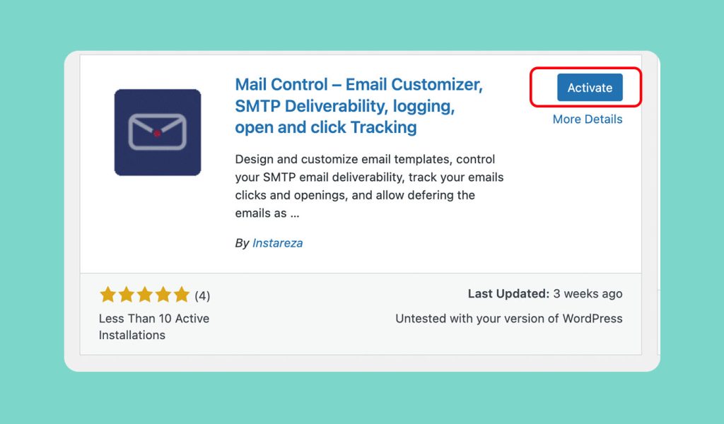 activate mail control wordpress